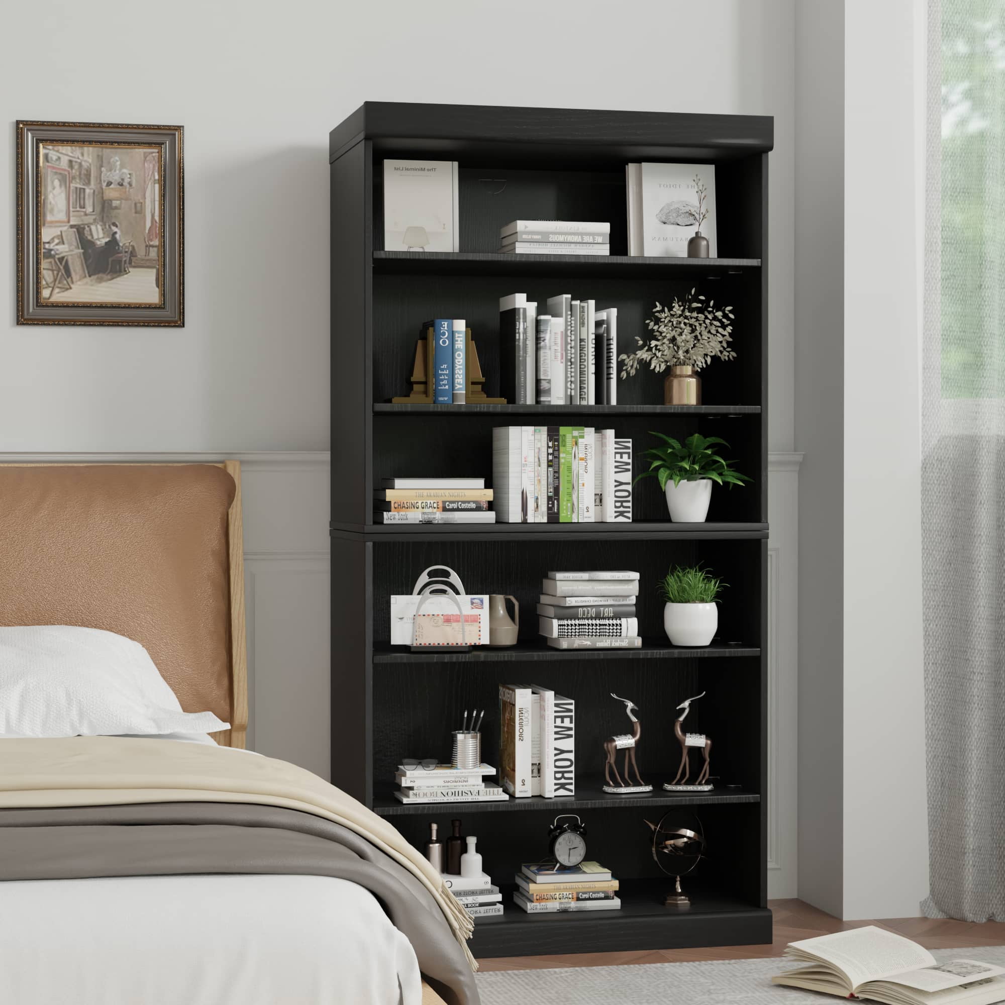 MAYEERTY 49"x31"x16" Doorless Storage Wood Cabinet for Living Room, Black