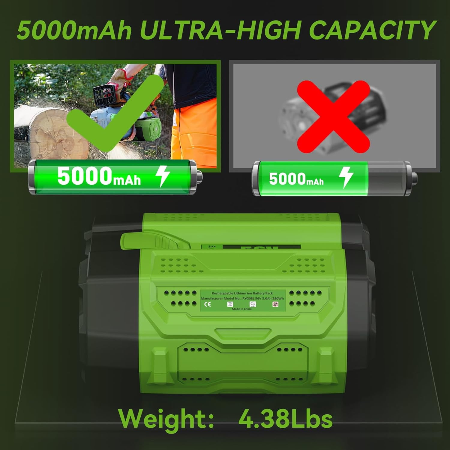 Ohyes Bat 56V 5000mAh Lithium-Ion Replacement Battery for EGO 56V CS1604