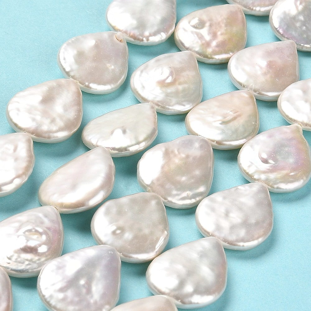Natural Baroque Pearl Keshi Pearl Beads Strands Cultured Freshwater Pearl Teardrop Grade 7A+ Snow 17~18x14~14.5x4~4.5mm Hole: 0.8mm about 21pcs/strand 14.96''~15.16''(38~38.5cm)