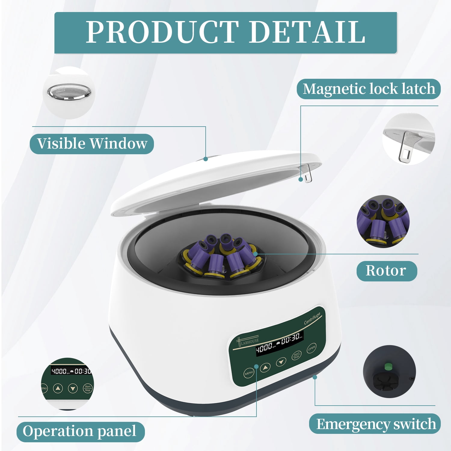LABHOUSE PRP Centrifuge Machine 8x2ml/5ml/10ml & 4x15ml Benchtop Centrifuge, Digital Speed 500-4000rpm 1717xg RCF with Timer 30sec-99min for Labs, PRP Kits, and School Use