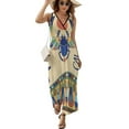 thumbnail image 2 of Egyptian Scarab Print Womens Night Club Maxi Dress V Neck Sleeveless Bohemia Long Dresses, 2 of 9