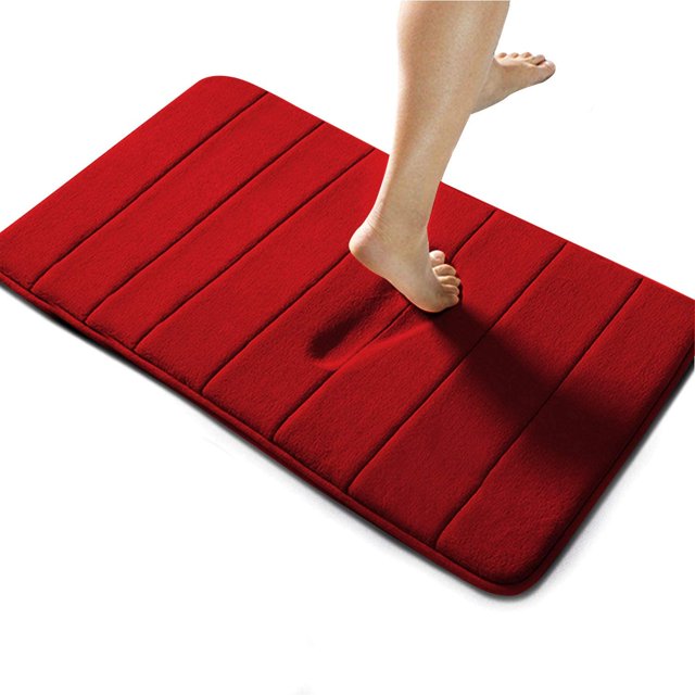 Memory Foam Bath Mat Non Slip Absorbent Super Cozy Velvet Bathroom Rug Carpet Super Water Absorption Bathroom Carpet Non-Slip Thick Bathroom Mat Wine Red(20" X 32", Wine Red)