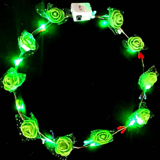 Corona emisora de luz con aro de espuma y flores LED de 10 luces