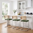 thumbnail image 2 of Zesthouse 26″ Natural Rattan Counter Stools Set of 4, Mid Century Modern Bar Stools with Cane Back & Chrome Legs, Cantilevered Design, Upholstered Faux Leather Barstools for Kitchen Island, Green, 2 of 10