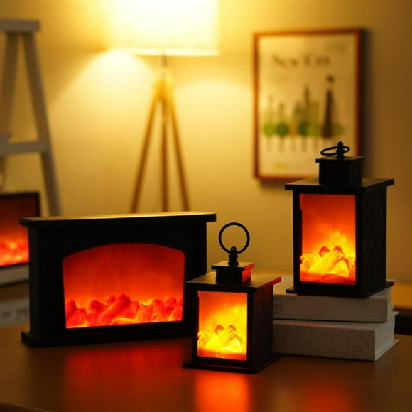 Portable LED Fireplace Lantern Flamless Fire Effect Lamp Fireplace Lamp for for Home Garden M Square