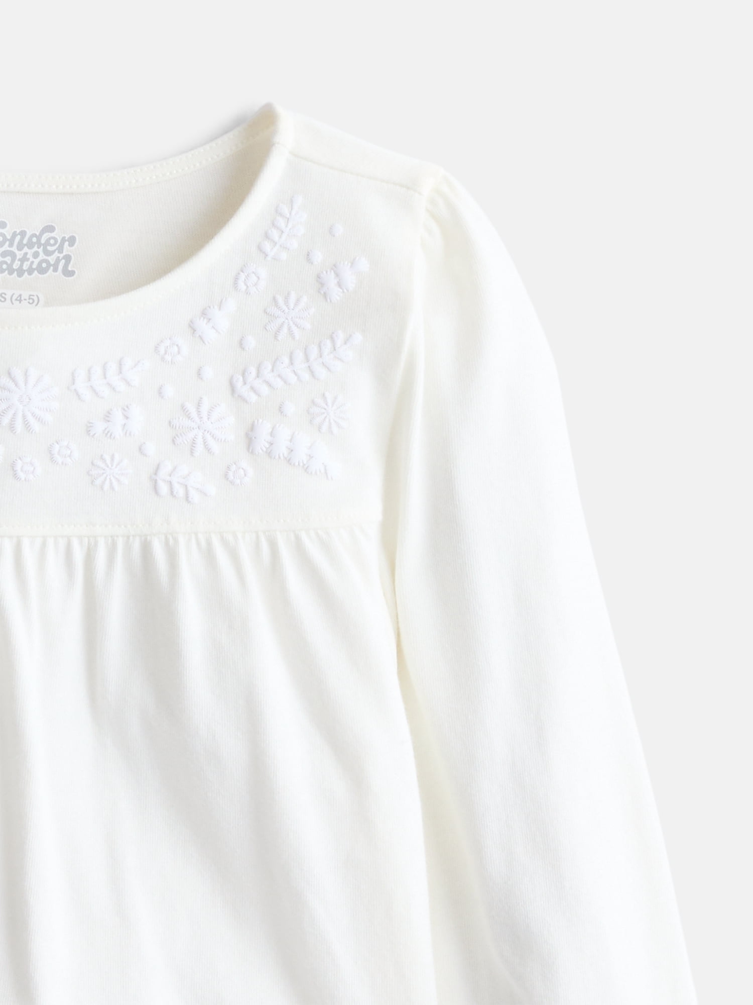 Wonder Nation Girls Puff Print Top with Long Sleeves, Sizes 4-18