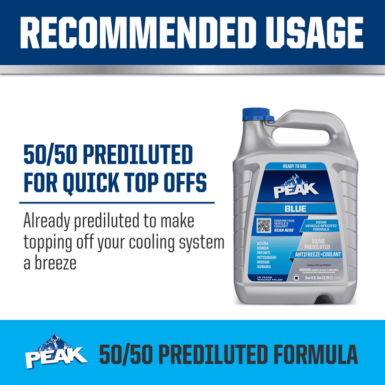 PEAK Asian Blue 50/50 Prediluted Antifreeze + Coolant, 1 gal