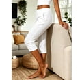 thumbnail image 4 of Women's Cotton Cropped Pants for Women, Elastic High Waist Loose Fit Pants with Pockets, Casual Everyday Lightweight Wear, Ladies Trousers Capri Summer | UKHCCC,White L, 4 of 6