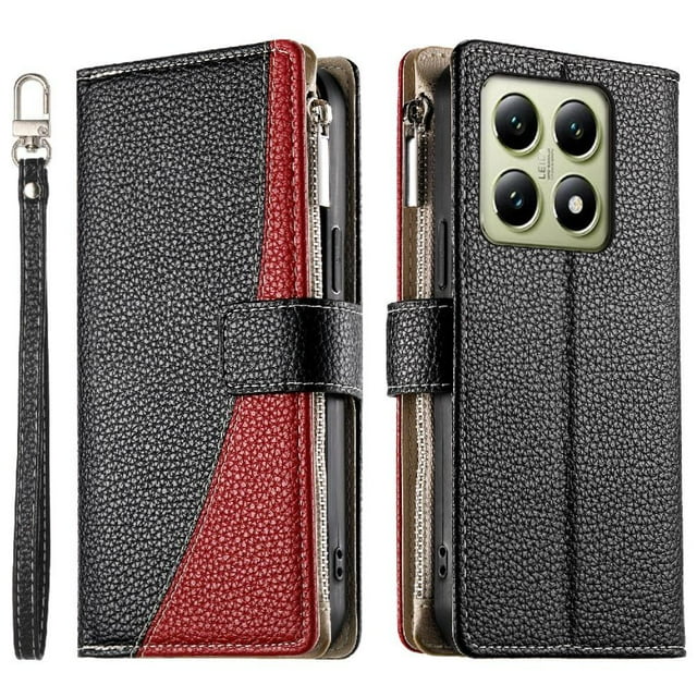 Funda cartera GANGXUN para Xiaomi 14T 5G , cuero PU con tarjetero, cremallera, correa de mano, soporte y protección 499°