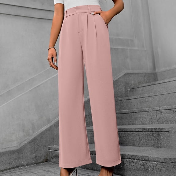 Blmnix Palazzo Business Casual Pants for Women Work Pants Dress Pants Trousers Pink Straight-Leg Full Womens Pants Trendy,M