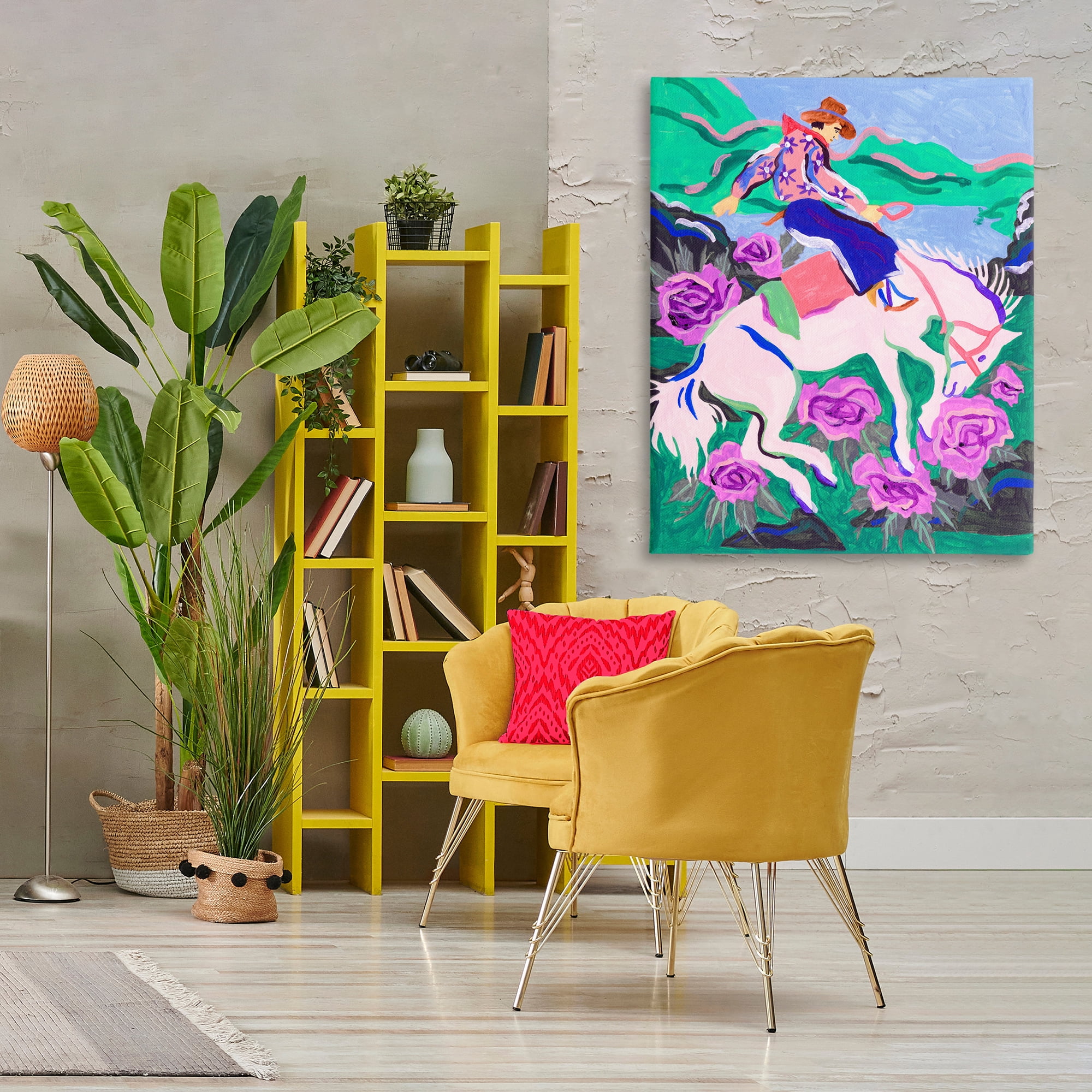 Stupell Industries Bold Hued Cowboy & Horse Animals Painting Wrapped Canvas Art Print Wall Art, 36 x 48