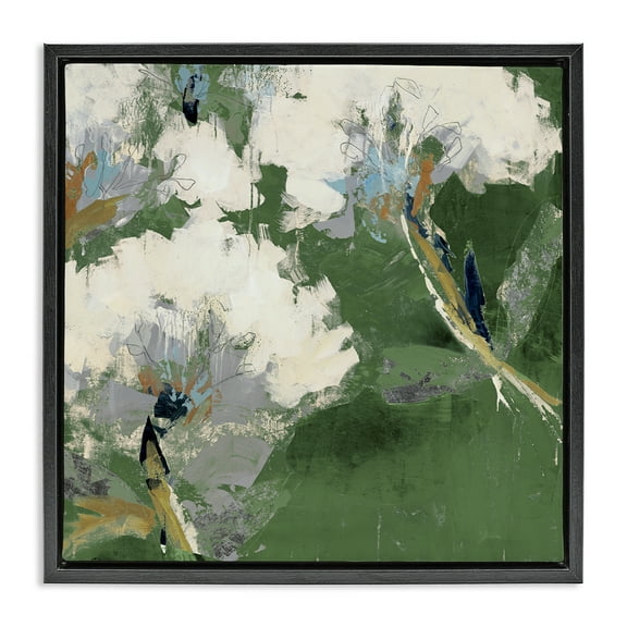 Stupell Industries Green & White Botanicals Plants & Flowers Painting Black Floater Framed Canvas Art Print Wall Art, 18 x 18