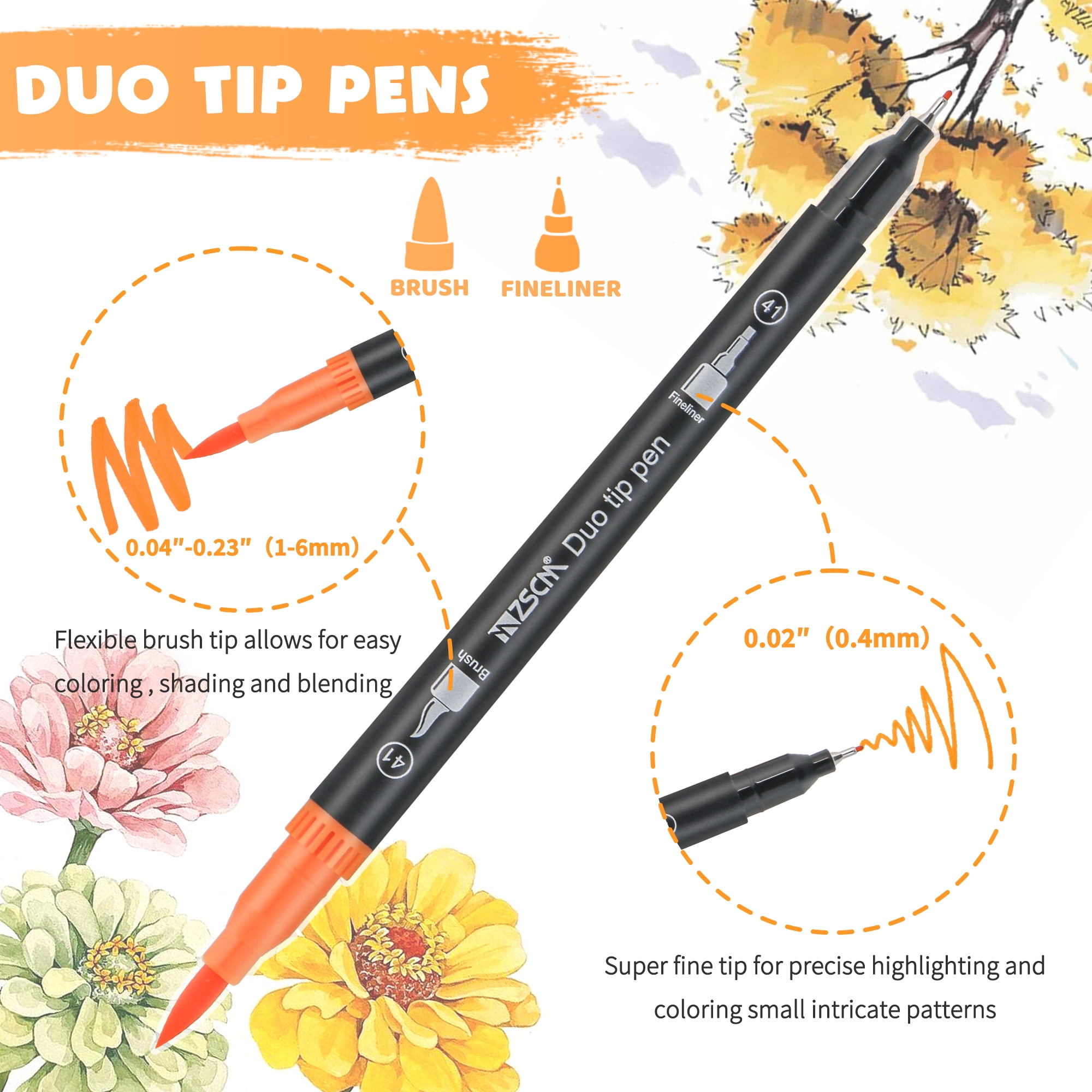 ZSCM 100 Colors Duo Tip Brush Markers Art Pen Set, Artist Fine and