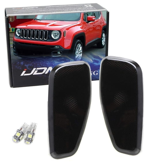 Smoked Lens White LED Bulb Front Side Marker Light Kit For Jeep 2015-up Renegade, Replace OEM Amber Sidemarker Lamps