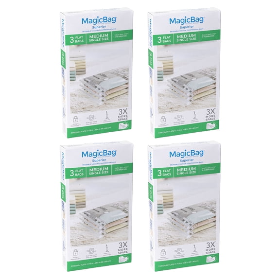 MagicBag Medium Vacuum Storage Bags, 12 Pack Flat Compression Bags for Clothing, Space Saving & Airtight