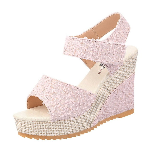 Nrmvnmi Women's Boho Wedge Sandals Open Toe Ankle Strap Summer Casual Platform High Heel Sandals Pink Mothers Day Gifts