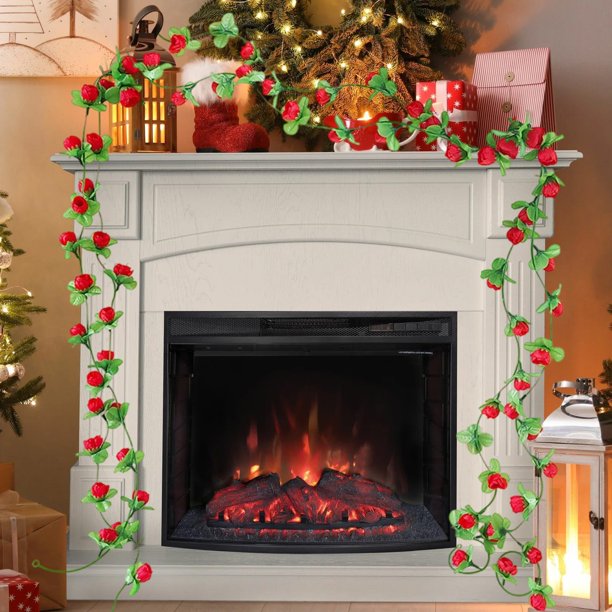Ratán De Plástico Paquete de 2 guirnaldas de rosas artificiales,guirnalda de flores artificiales realistas para bodas,fiestas y decoración del hogar (rojo) Rkxzt