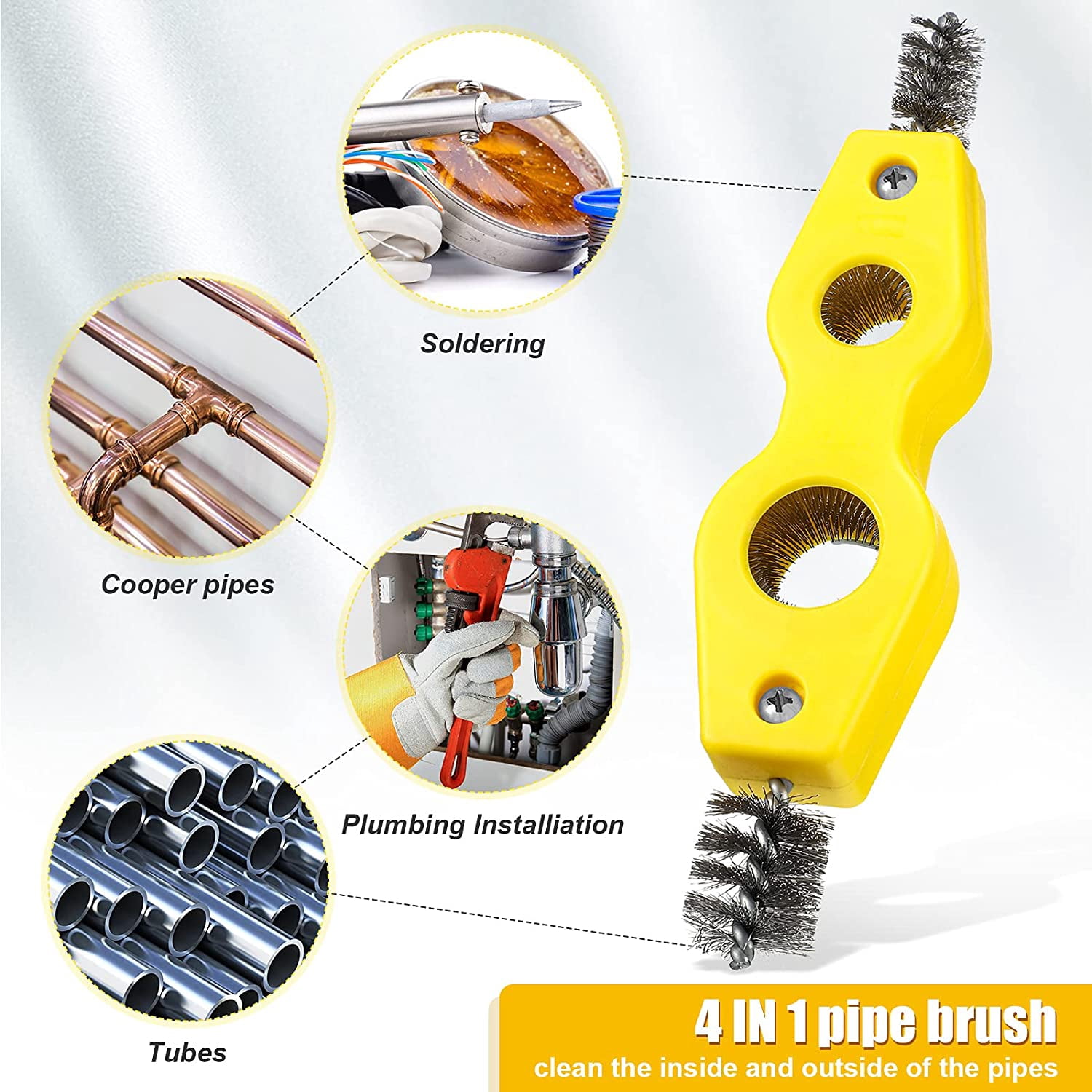 4 Pieces Copper Pipe Cleaner 4 In 1 Copper Tubing Brush Pipe Cleans Inside Outside Thread Cleaner Plumber Brush Cleans Tool for Plumbing Installation Soldering Brazing