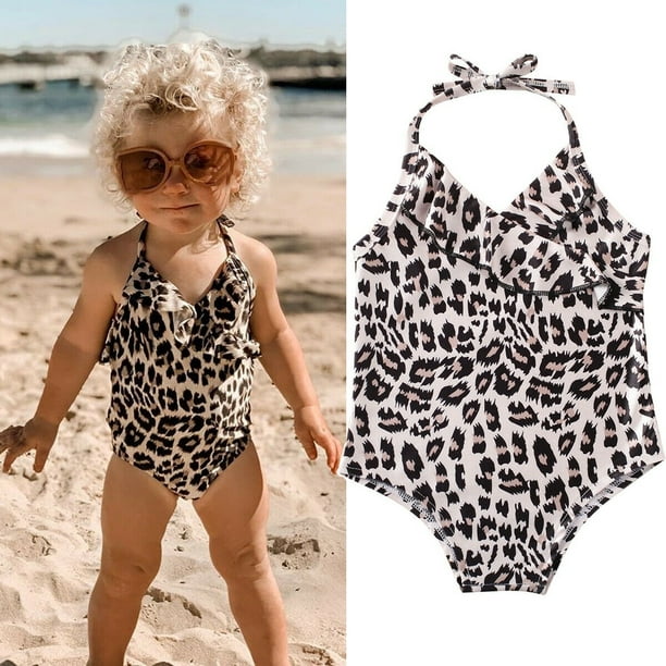 Toddler Baby Girls Sleeveless Leopard Print Swimsuit One-Piece Beachwear  Bathing Suit 6M-5Y 