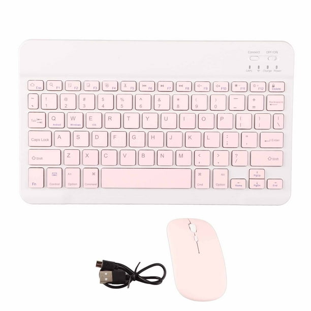 Juego de teclado Bluetooth de 10 pulgadas con carga USB, teclado inalámbrico ultrafino y silencioso con mouse DPI para teléfono celular y computadora portátil, color rosa