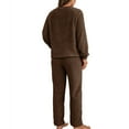 thumbnail image 5 of Previn Women's Fuzzy Sherpa Fleece Pajama Set Lounge Set Cozy Plush Long Sleeve Long Pants 2 Piece Loungewear Matching Outfit Warm Loose Fit Comfy Cute Casual Sleepwear Coffee Medium, 5 of 5