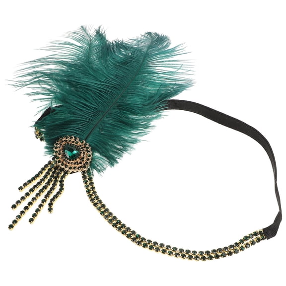 Luxshiny Decorative Vintage Style Dark Green Rhinestone Headband Plume Hair Accessory for Events