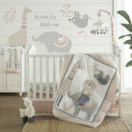 UPC: 0190945091017 | Levtex Baby – Imani Crib Bed Set – Baby Nursery Set – Exotic Animals – Pink  Taupe  Grey  White – Jungle Animals – 4 Piece Set Includes Quilt  One Fitted Sheet  Wall Decal & Skirt/Dust Ruffle