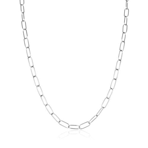 1pc Real 925 Sterling Silver 18 Inch Elongated Rectangular Link Cable Chain  Necklace (6.2mm/0.24 Inch width) Hypoallergenic Nickel Free Jewelry SSX42-18  