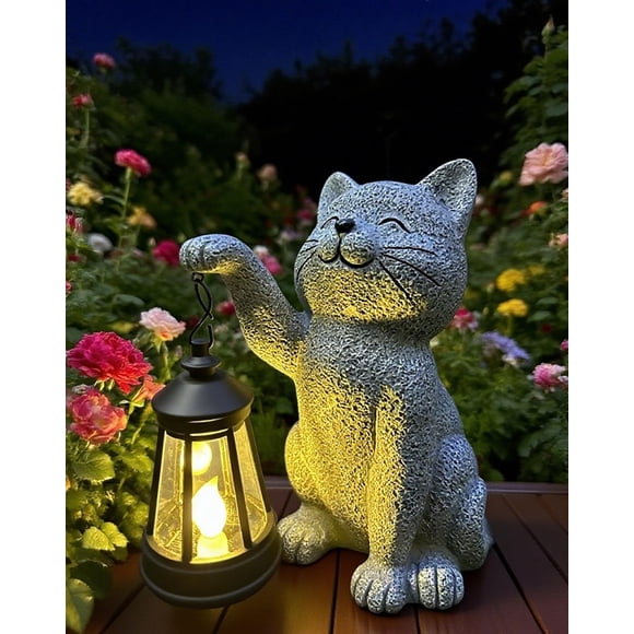 Estatua de Jardín Gato YODY con Farol Solar Decoración Exterior