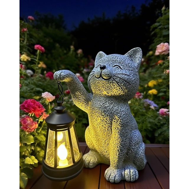 Estatua de Jardín Gato YODY con Farol Solar Decoración Exterior