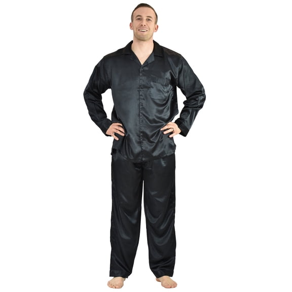 Up2date Fashion Pajamas Set Mens Silky Satin Pajamas Long Sleeve Loungewear 2-Piece Sleepwear Button-Down PJ with Long Pants