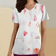 thumbnail image 1 of TIMIFIS Blouse Blanche pour Femmes, Manches Courtes, Col en V, Uniforme de Travail, Imprimé Joyeuse Saint-Valentin, avec Poches, 1 of 4