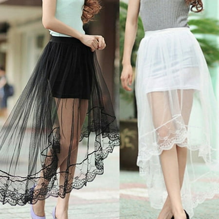 Fashion Women Lady High Waist Lace Sexy Skirts Irregular Mesh Slips Overskirt See Through Underskirt Petticoat
