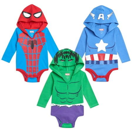 

Marvel Avengers Hulk Captain America Spider-Man Infant Baby Boys 3 Pack Cuddly Cosplay Bodysuits Multicolored 3-6 Months