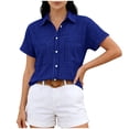 thumbnail image 3 of PIWHJQK Women Casual Sleeveless T Shirt Blouses Plaid Notched Collar Short Sleeve Buttoned Shirt with Front Pocket Summer Outfits, 3 of 6