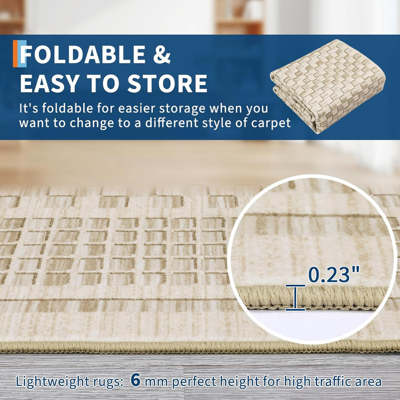Washable Kitchen Runner Rug 2x8, Beige Runners for Hallway, Non Slip Boho Soft Bathroom Stain Resistant Throw Mat Bordered Carpet Runner for Laundry Entryway Bedroom 2'x8' Beige