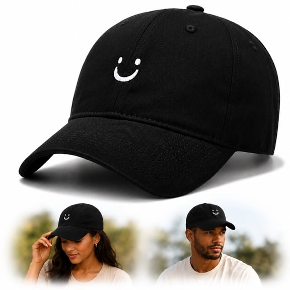 Rongsi Smile Face Baseball Cap for Women Men Adjustable Low Profile Unstructured Cotton Dad Hat（ black）