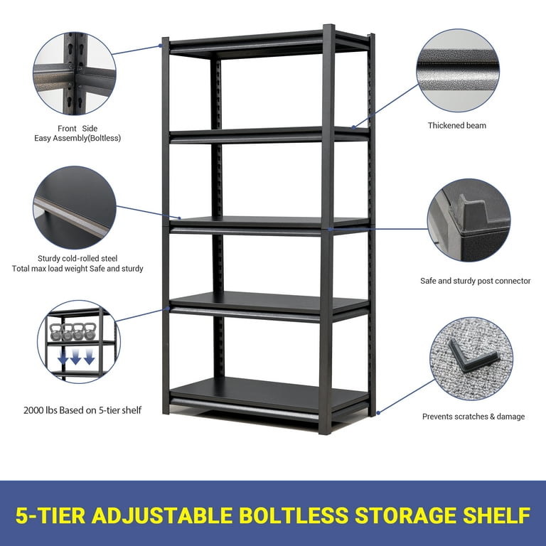 COOKCOK 5-Tier Storage Shelving Unit, Adjustable Metal Shelf, 31.5