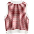 thumbnail image 2 of Women Houndstooth Pattern Knit Sweater Vest Sleeveless Loose V-Neck 90s Waistcoat Pullover Knitwear Top, 2 of 6