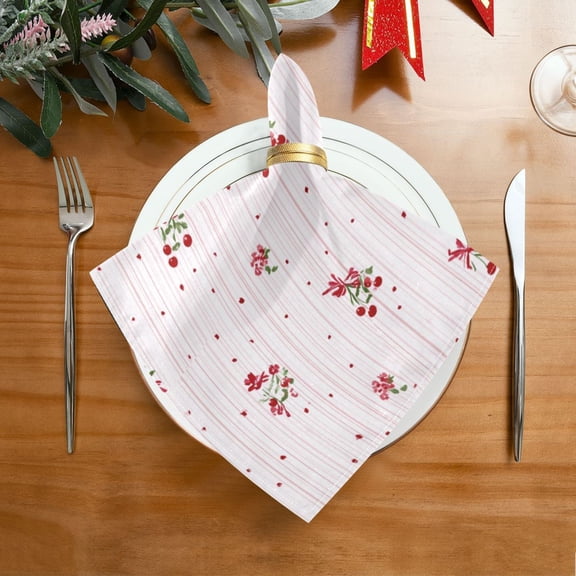 20"x20" Satin Dinner Napkin Stripes with Cherry Pattern Table Napkins for Tableware Decoration 1 Pack
