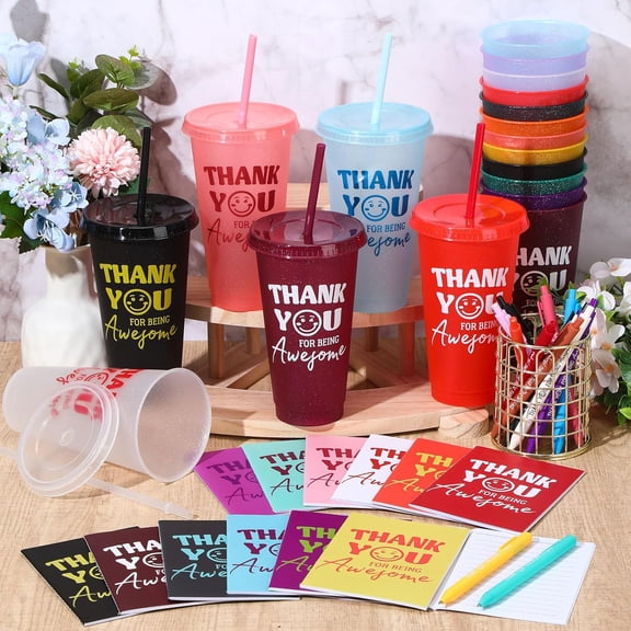 72 Pcs Thank You Supplies Bulk Set with 24oz Tumblers, Pens and Notepads for Staff Appreciation Gifts