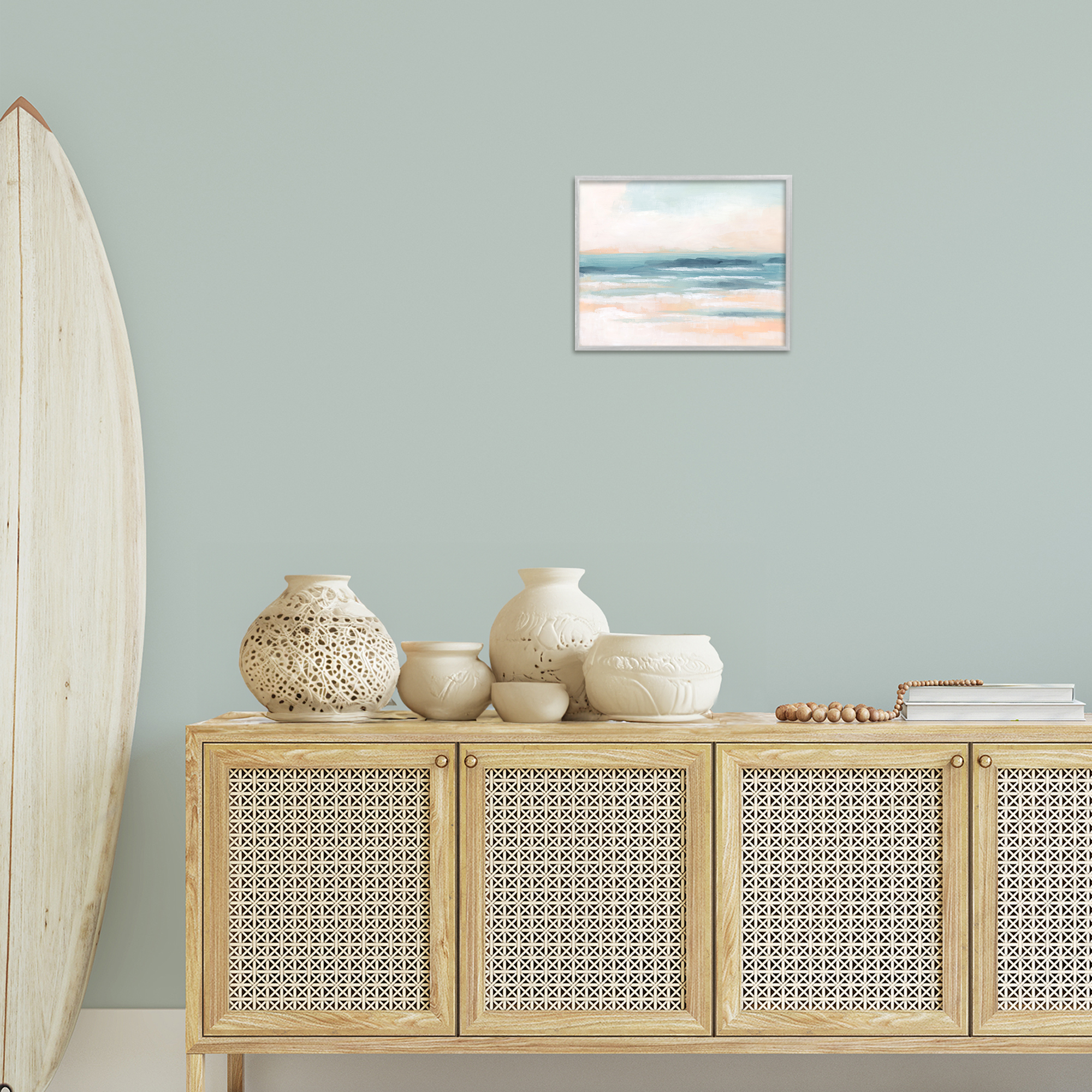 Stupell Industries Pastel Beach Coast Landscape Painting Gray Framed Art Print Wall Art, 14 x 11