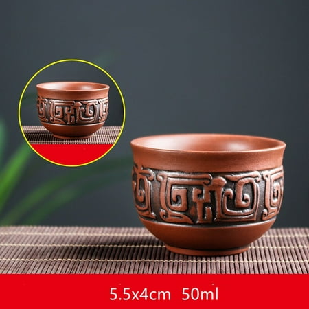 

4 Pcs Yixing Hand-carved Dragon Purple Clay Teacups Raw Ore Handmade Master Cup Chinese Teaware Supplies Household Drinkware