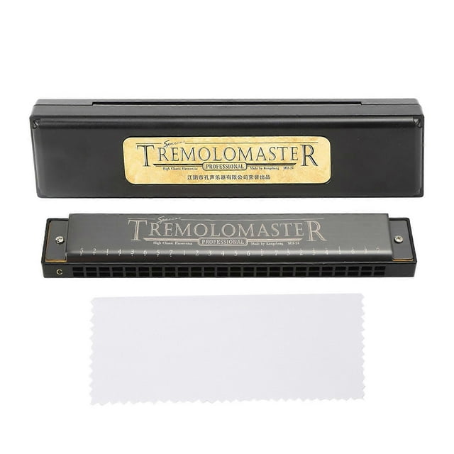 Harmonica professionnel à bouche, harpe diatonique, cadeaux pour enfants, clé polyphonique en do, 24 trous (noir mat) Noir mat