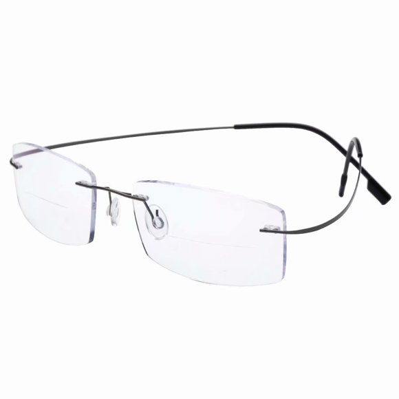 HUIHUIKK Lightweight Rimless Frame +1.00 Bifocal Reading Glasses Gray Readers Spectacles w Case New!