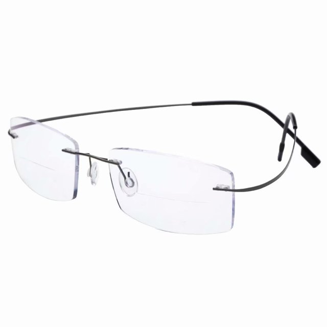 HUIHUIKK Lightweight Rimless Frame +1.00 Bifocal Reading Glasses Gray Readers Spectacles w Case New!