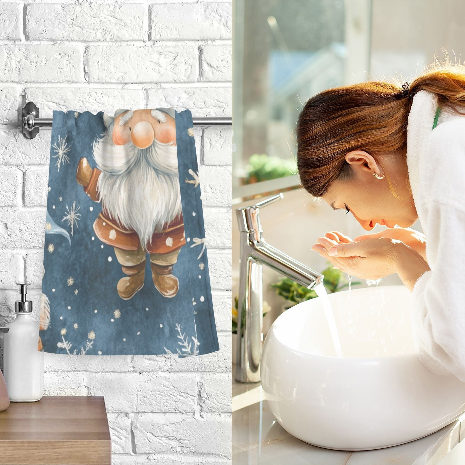 Gnomes Star Snowflakes Hand Towels Cotton Bath Towels Large Face Towels Absorbent for Bathroom 2 Packs