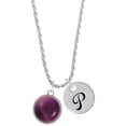thumbnail image 1 of Delight Jewelry Silvertone Round - Imitation Cat's Eye - Purple - Silvertone Script Initial Disc - P - Charm Necklace, 20"+3", 1 of 4