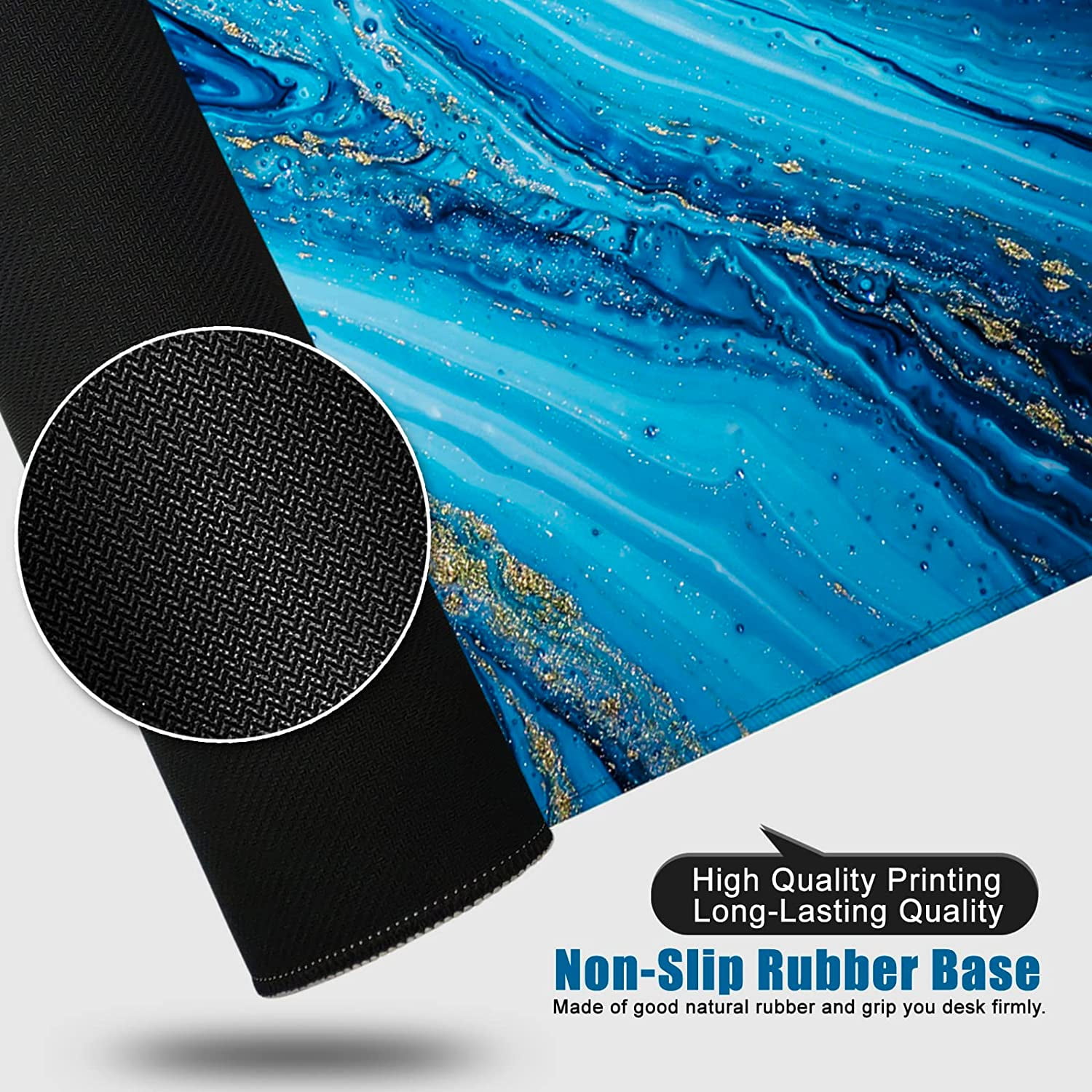 Blue Marble Mouse Pad XXL Large Mouse Pad for Desk 35x15.7x0.12inch Desk Mat Gaming Mouse Pad (Blue)