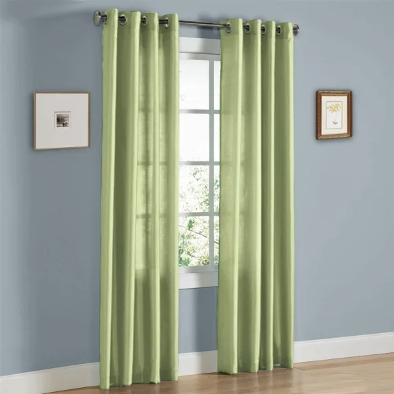 Gorgeous Home Linen 2PC Sage Green Solid Faux Silk Solid Color Window Semisheer Grommet Panel Curtain 55" Width X 63" Length (each) Panel